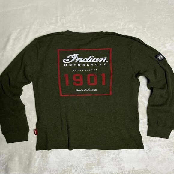 NWT Indian Motorcycle Waffle Thermal Shirt Men's M Graphic Dark Army Green Biker - Picture 4 of 8
